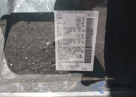 2013 Infiniti Jx35 z USA, uszkodzony, nr VIN 5N1AL0MN0DC318668